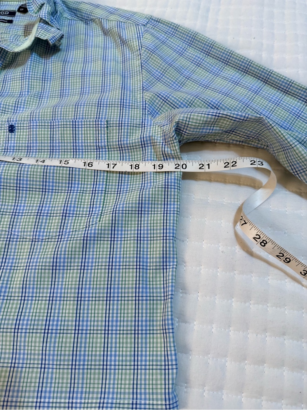 Upcycled Men's Izod Ruffled Collar Button-Up Shirt in Light Blue Plaid - Picture 5 of 8